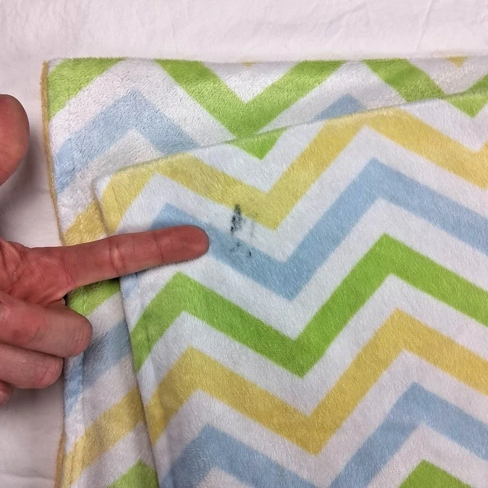 Nuby Chevron Baby Blanket Yellow White Green Blue ZIg Zag Minky Dot Lovey Unisex